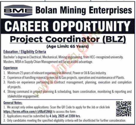 Bolan Mining Enterprises Management Latest Jobs Quetta 2025